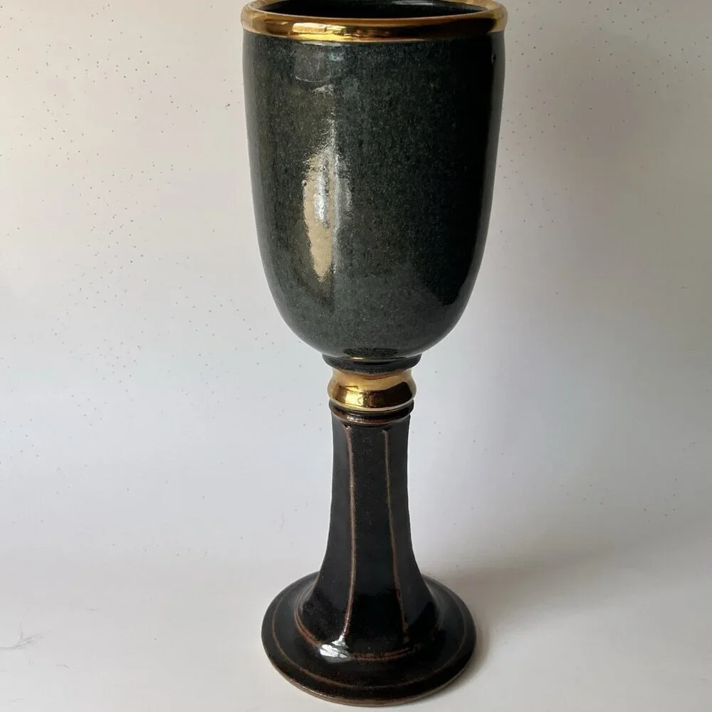 Art Pottery Chalice Goblet Celestial Nude Woman Sitting Crescent Moon Goddess